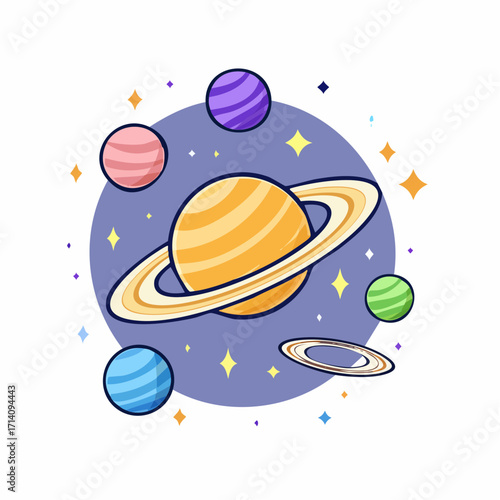 Colorful Planets and Stars in Space