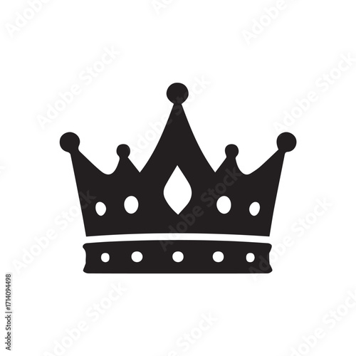 Clean vector illustration of an elegant crown, drawn in black and white with thick black outlines, emphasizing refined shape, royal aesthetics, and minimalist design style.