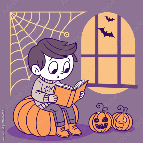 halloween pumpkin with witch