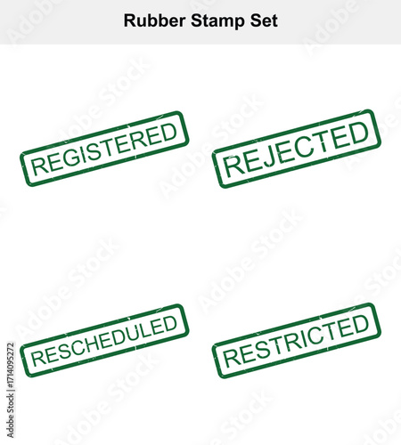 Green Grunge Stamp Set with Registered Rejected Rescheduled Restricted Text on White