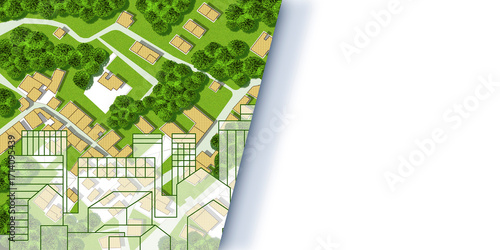 COPY SPACE FOR TEXT WITH URBAN PLANNING AND REAL ESTATE CONCEPT - Conceptual background showing property development, zoning, investment, cadastral mapping and architecture strategy