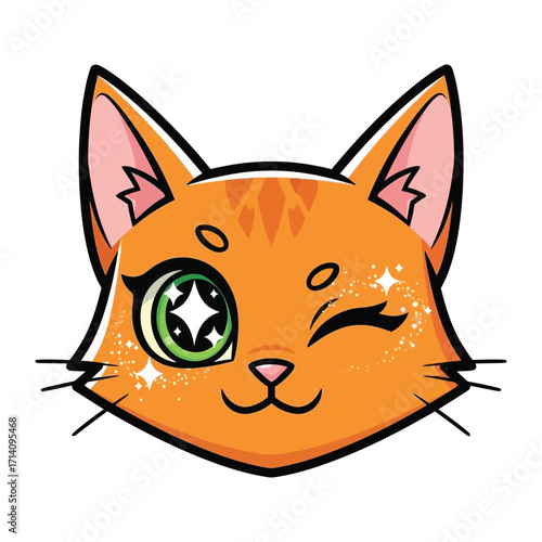 Playful Wink: A charming and vibrant illustration of an adorable cat, one eye sparkling with joy, playfully winking at the viewer, radiating pure delight.