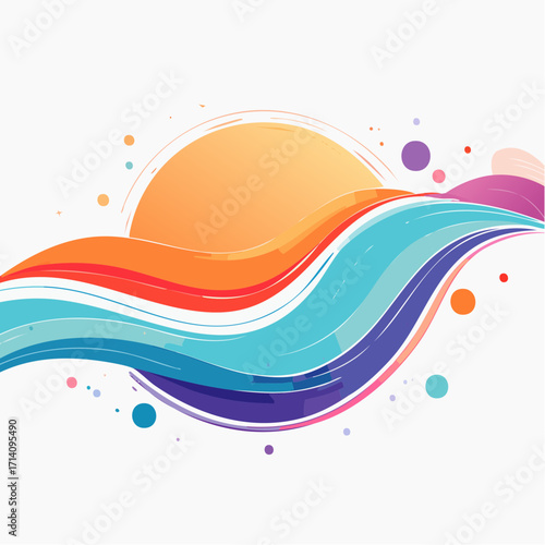 Abstract Colorful Waves and Sun Design