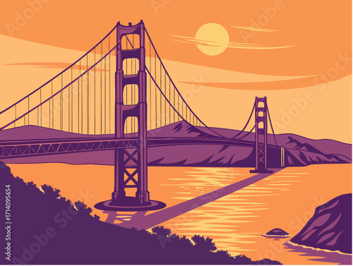 Iconic Golden Gate Bridge at sunset, a vibrant and memorable travel destination and landmark scene