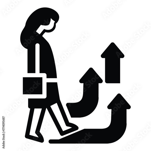 business woman walk at arrow solid icon vector design good for web or mobile app
