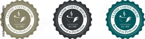 Set of vintage coffee house badges and logos with classic coffee cup icon