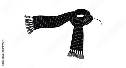 A black and white illustration of a loosely knotted winter scarf