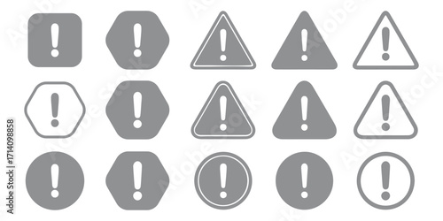 Set of danger triangle vector icon on isolated transparent background, caution, warning icon, exclamation marks, attention, error.