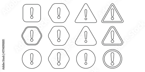 Set of danger triangle vector icon on isolated transparent background, caution, warning icon, exclamation marks, attention, error.