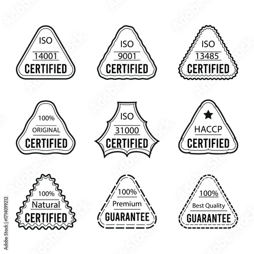 Certified and guaranteed triangular stamps with ISO and quality seals