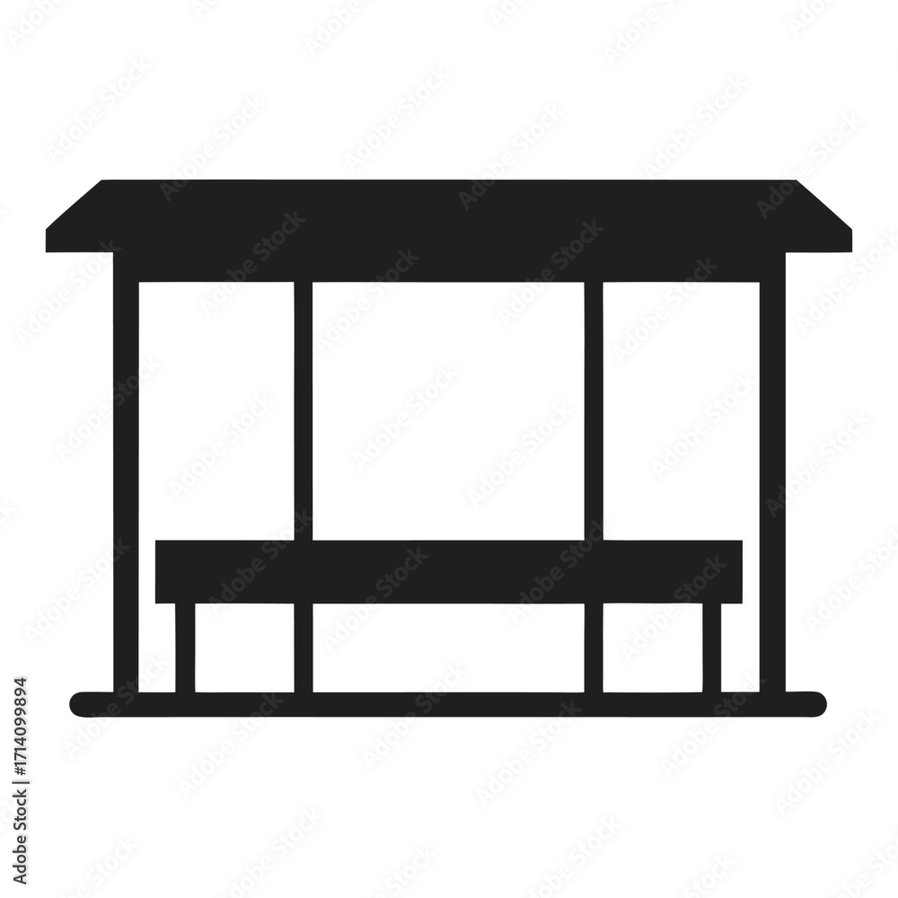 Fototapeta premium Black Silhouette Icon of a Bus Stop Shelter with a Single Bench public transport