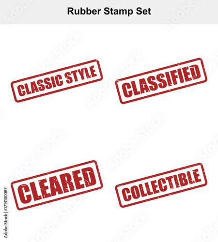 Red Stamp Set with Classic Style, Classified, Cleared, and Collectible on White