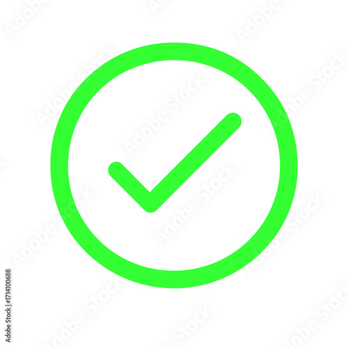 Bold green checkmark within a simple circle for approval