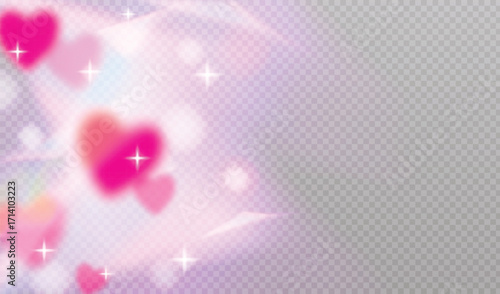 
Vector transparent background with pink dreamy clouds with glowing heart shapes, sparkling stars for romantic valentine and love themed design