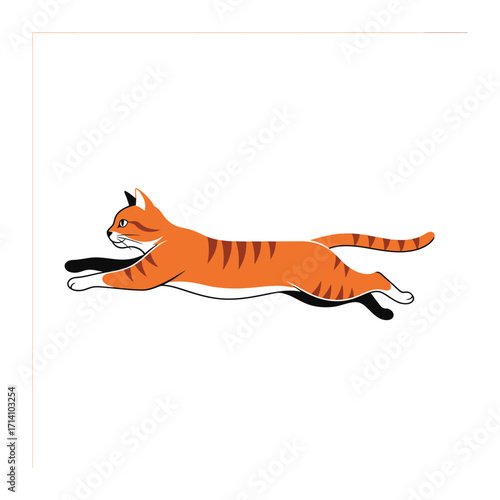 Energetic Cat in Mid-Air: A spirited tabby cat, captured mid-leap in a dynamic illustration, showcasing its agility and grace in a minimalist design.