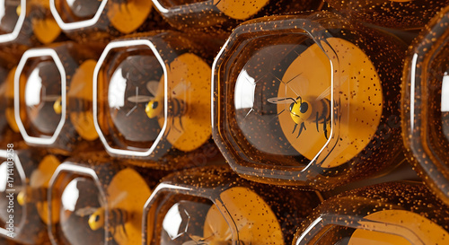Bees in Honeycomb Cells A Macro View of Pollination, Honey Production, and Insect Life