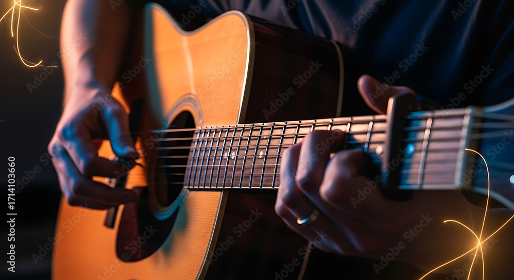 Obraz premium Acoustic Guitarist Playing Melodious Music