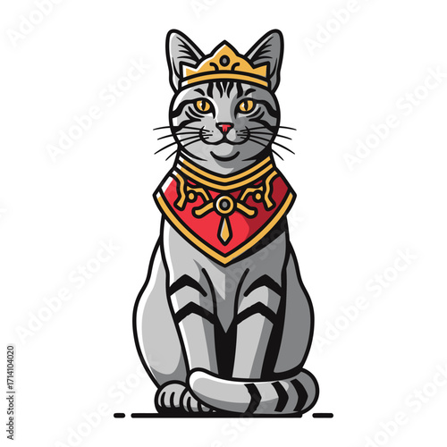 Royal Feline: A regal cat adorned with a golden crown and ornate collar embodies majestic authority and effortless elegance.