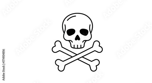 A blackoutlined skull and crossbones icon on a white background