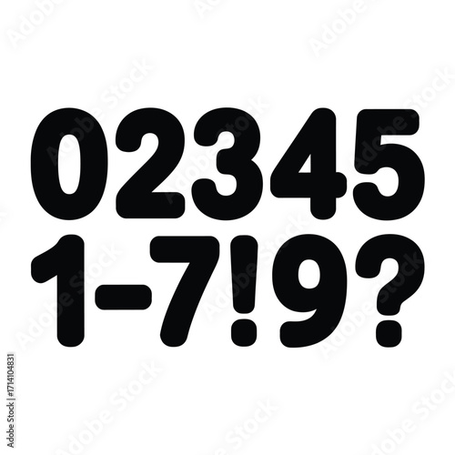 Black numbers and punctuation marks on white background