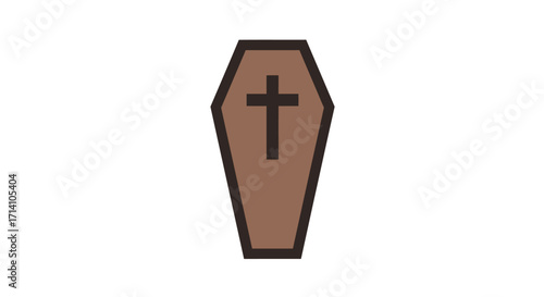 Brown coffin with a cross on a white background