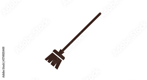 Brown silhouette of a broom handle extending upwards to the right
