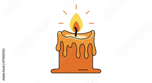 Candle with dripping wax and a burning flame depicted in a simple cartoon style