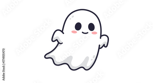 Cartoon ghost with big eyes rosy cheeks and a simple smiling mouth