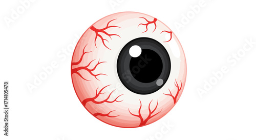 Cartoon eye with visible red veins and a black pupil with white reflections