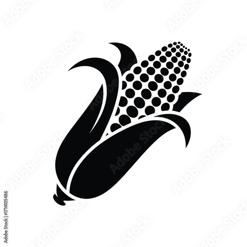 Black and white illustration of a fresh ear of corn