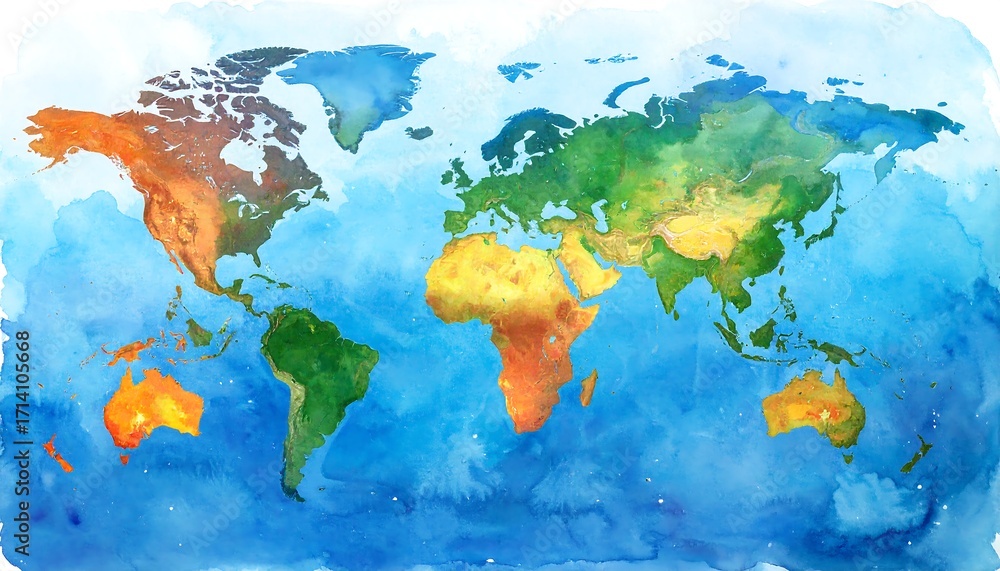 Fototapeta Watercolor world map