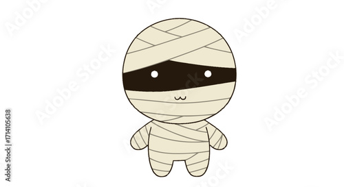 Cartoonstyle mummy figure with a wrapped head bandaged body and a small cute mouth