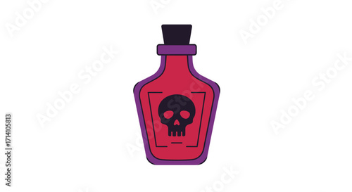 Red bottle with skull label purple outline and stopper