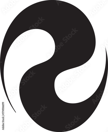 Abstract black and white circular symbol with intertwined flowing lines.