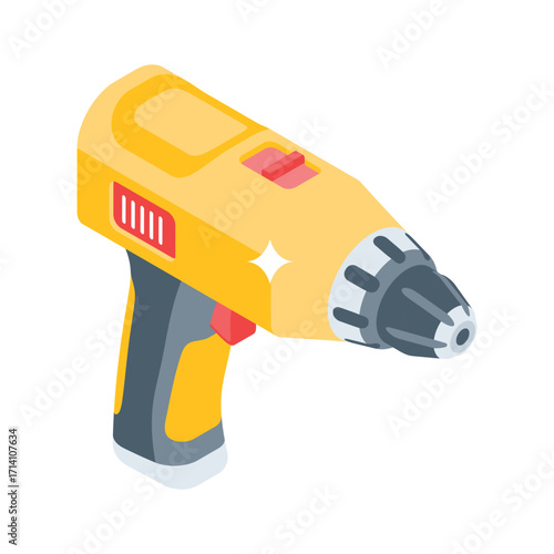 Trendy 3d style icon of cordless hand drill