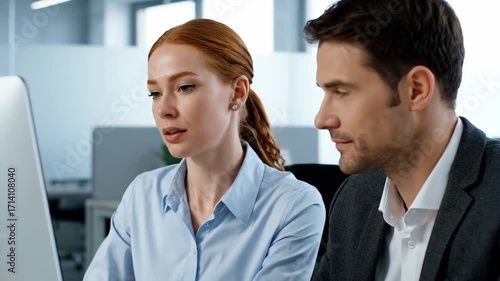 Wallpaper Mural Office Colleagues Discussing Business Project on Computer in Daytime Torontodigital.ca