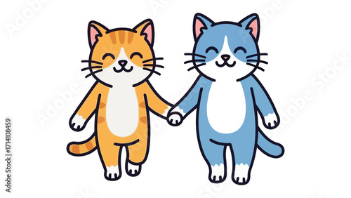 Best Friends Forever: Two adorable cartoon cats walking together, with their paws lovingly clasped, radiating warmth and happiness. A heartwarming scene that captures friendship and companionship.