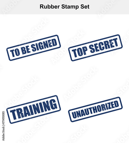 Rubber Stamps Set with Message Training, Top Secret, Unauthorized, To Be Signed