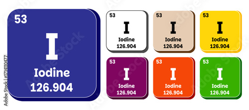 I, Iodine element vector icon set, periodic table element. Vector illustration EPS 10 File. Isolated on white background.