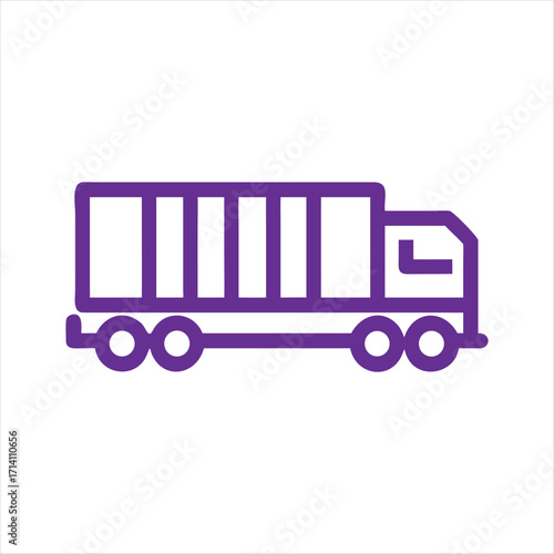 Flat Purple Cargo Truck Icon on White Background