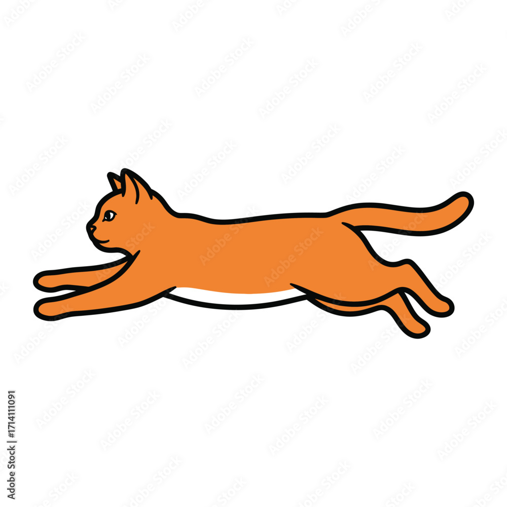 Fototapeta premium Leaping Cat: Dynamic illustration captures a single cat mid-leap, conveying energy and agility, with a clean line art style and bright, playful color palette.