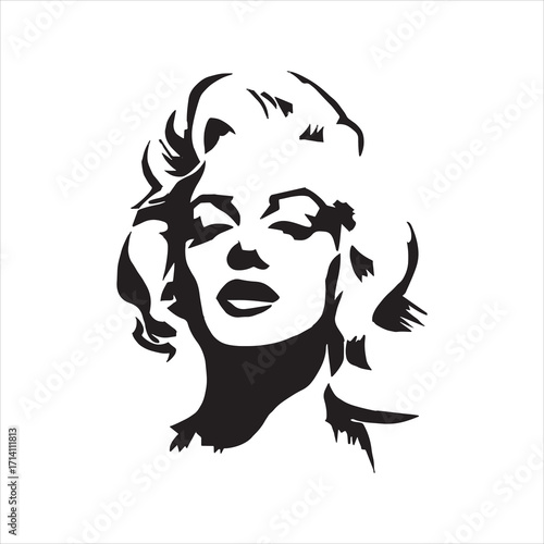 Retro glamorous female portrait in bold stencil style, high-contrast pop art vector illustration era