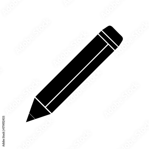 Illustration of a simple black pencil with a sharpened tip on a white background at an angle view