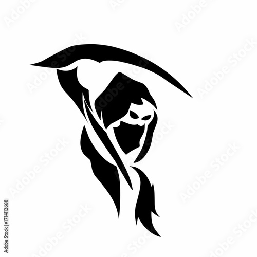 Vector illustration of a grim reaper in a hooded cloak holding a scythe
