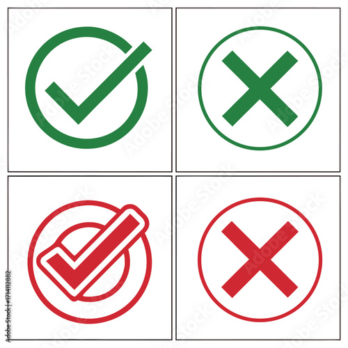 Green check mark in circle red cross mark in circle and red check mark in circle green cross mark in circle