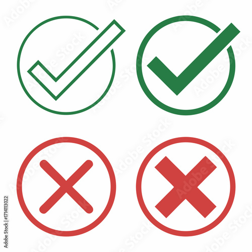 Two green checkmarks in circles and two red crosses in circles correct