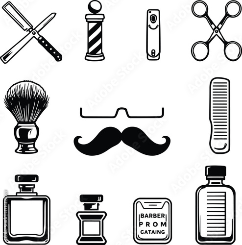 Barber shop tools and accessories vector illustration for professional grooming and hair styling needs
