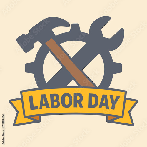 Labor Day Flat Vector Illustration with Tools and Gear Icons
