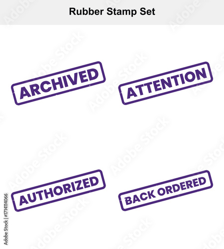 Set of Four Purple Ink Stamps with Text Isolated on a White Background