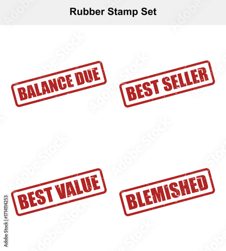 Set of Four Red Grunge Rubber Stamps with Text on White Background